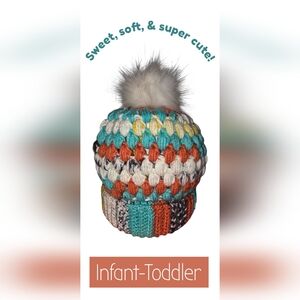 Cozy Multicolor Knit Hat with Pom-Pom for Kids